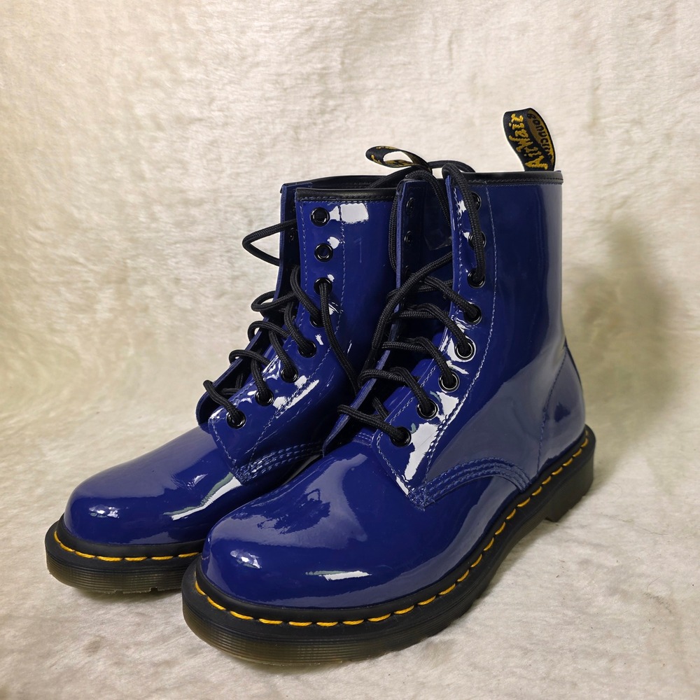 Dr. Martens 1460 Combat Boots Patent Lamper Leather Royal Blue 39 Womens 8 NEW